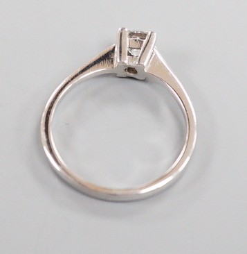 A modern 750 white metal and solitaire princes cut diamond set ring, size L/M, gross weight 2.6 - Image 4 of 4