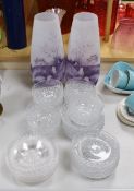 A quantity of Thomas Webb cut glass rinser bowls and dishes together with a pair of glass vases etc