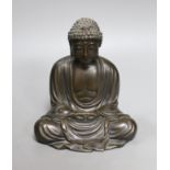 An early 20th century Japanese bronze figure of a seated Buddha, signed, 17cm