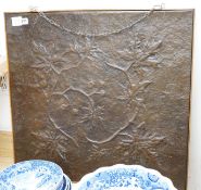 An large framed Arts and Crafts copper plaque, 68cms wide x 65cms high