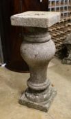 A Victorian granite baluster pedestal probably for a sun dial, height 86cm