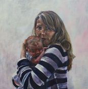 Linda de Canha Payne (Contemporary), mixed media on canvas, Portrait of a mother and child, signed