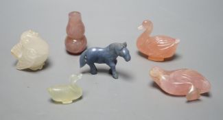 Six Chinese hardstone carvings, tallest 6cm