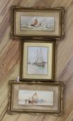 Frederick James Aldridge (1850-1933), three watercolours, Shipping off Venice, Fishing boats at