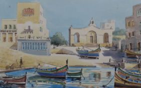 S.J. Galea, watercolour, Road to Bugibba, St Paul's Bay, Malta, signed and dated 1969, 17 x 27cm