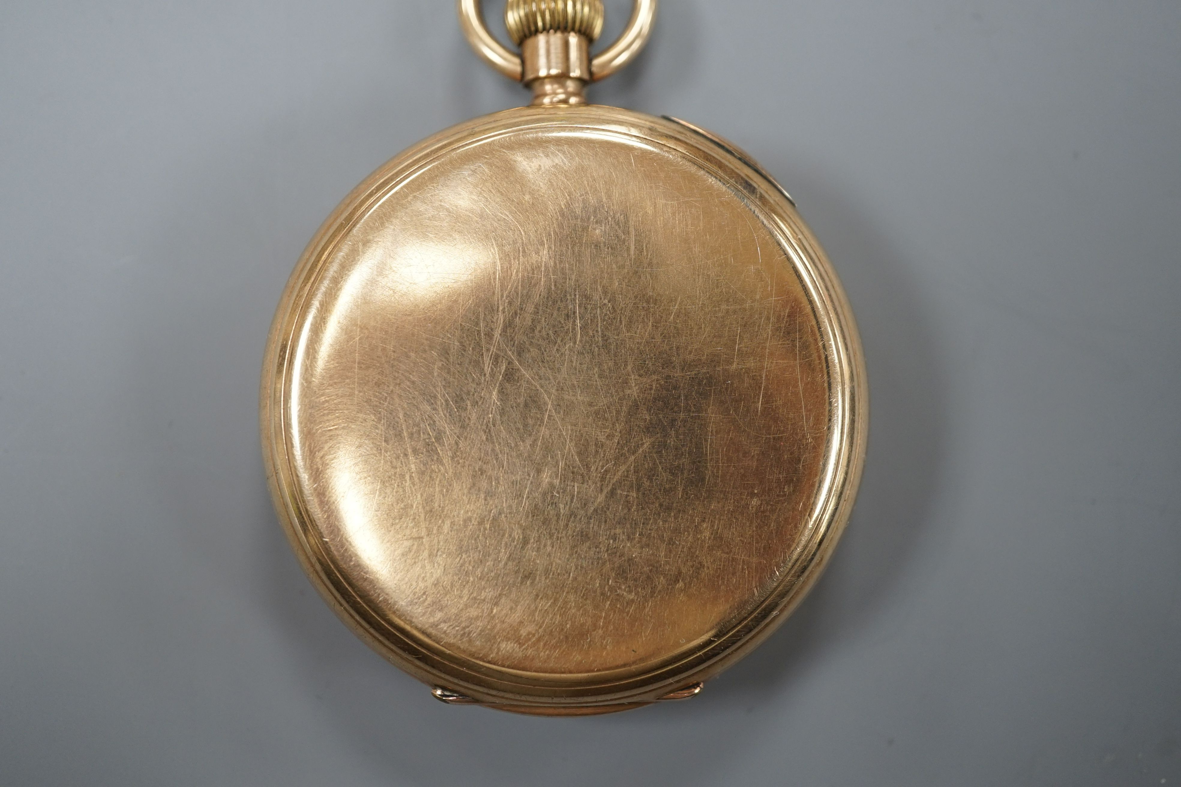 A 9ct gold Waltham keyless pocket watch, with enamelled Roman dial and subsidary seconds, movement - Image 3 of 4