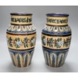 A pair of Doulton Lambeth vases, c.1885, 25.5cms high