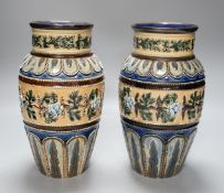 A pair of Doulton Lambeth vases, c.1885, 25.5cms high