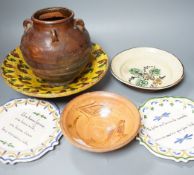 A group of 19th/20th century Continental pottery items to include two sponge ware dishes and a
