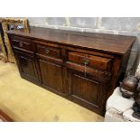 An 18th century and later oak low dresser, width 175cm, depth 50cm, height 88cm