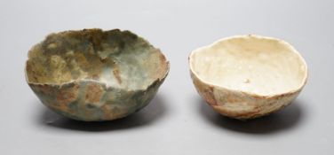 § § Ewen Henderson (1934-2000), two hand-built mixed laminated clay dishes, largest 12.5cm wide