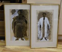 Ralph Koltai (1924-2018), mixed media, pair of Costume studies for a Royal Shakespeare Production,