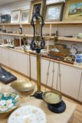 A 19th century set of iron and brass counter scales, 87cms high