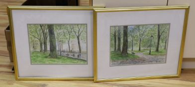John C. Burrows, pair of watercolours, 'Near Tower Bridge' and 'London Park', signed and dated 2000,