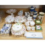 A George Jones dessert set, Royal Crown Derby teaware, mixed miniature ceramics and a coffee set