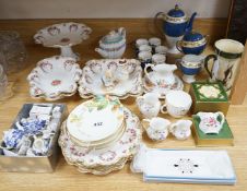 A George Jones dessert set, Royal Crown Derby teaware, mixed miniature ceramics and a coffee set