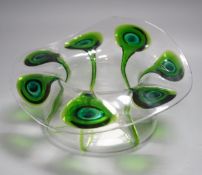 An Art Nouveau green trailed clear glass bowl by James Powell & Sons, 22cm