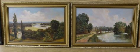 J. Lewis, pair of oils on board, The River Thames at Richmond, signed, 24 x 40cm
