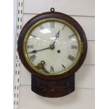 A small Victorian mahogany fusee wall clock, with key, height 29cm