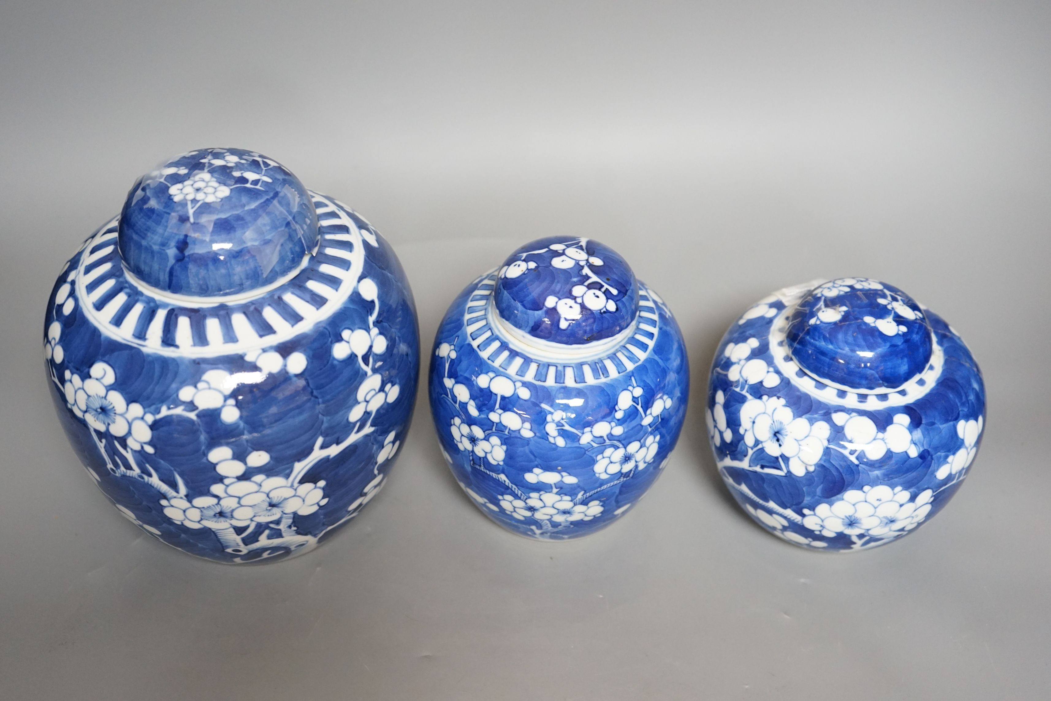 Three Chinese blue and white jars and covers,tallest 21cms high, - Image 2 of 5