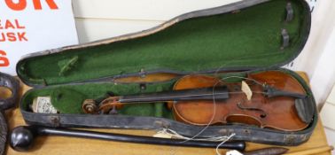 A 19th century cased violin, possibly John Walker