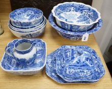 Seven Spode Italian bowls, a tureen and cover, a platter and a jug