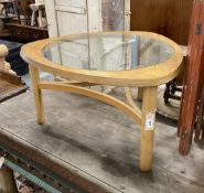 A mid century design teak glass top occasional table, width 76cm, height 44cm