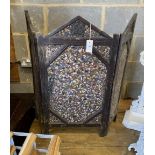 A carved oak and mosaic three-fold firescreen, height 86cm