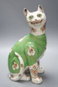 A Galle style polychrome cat, early 20th century, 34cms high