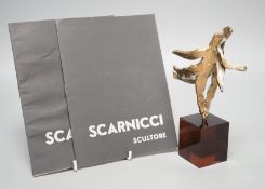 Emanuele Scarnicci (b.1916-?), a cast bronze abstract figure, with exhibition catalogues, 20cm