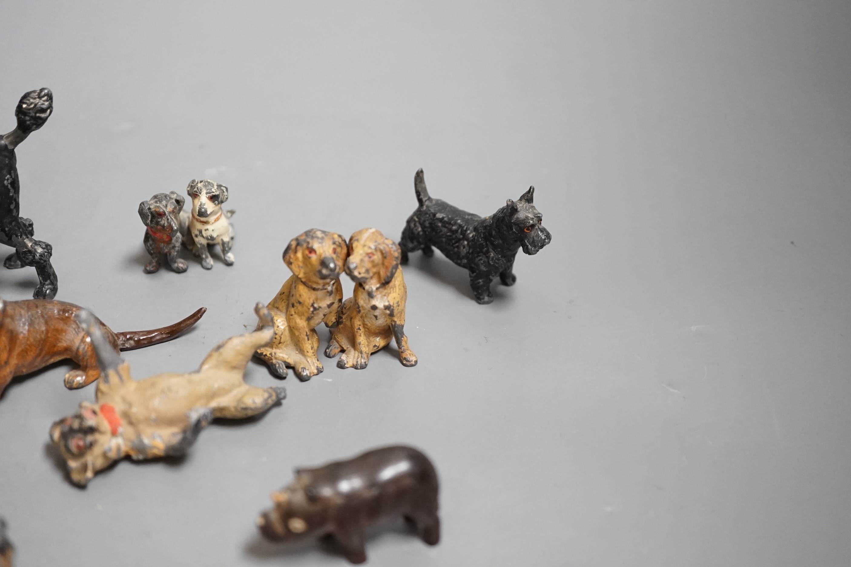 A small collection painted cast metal figures, dogs, to include ‘dancing dogs’, (group) - Image 7 of 7