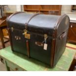 A Victorian leather domed top trunk, length 75cm, depth 52cm, height 62cm
