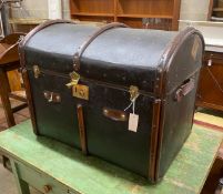 A Victorian leather domed top trunk, length 75cm, depth 52cm, height 62cm