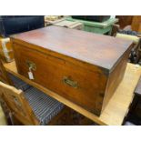 A military style brass mounted teak campaign chest section, width 85cm, depth 53cm, height 36cm