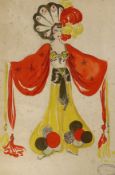 Walter Clarkson, pencil, watercolour and glitter, Costume design for an Arabian dancer, stamped,