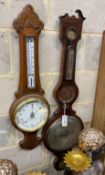 A Cicceri and Co, London wheel barometer and a late Victorian carved oak barometer, larger height