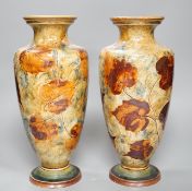 A pair of Doulton stoneware leaf pattern vases, c.1930, 31cm