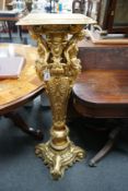 A Neo Classical style gilt spelter pedestal, cast with female busts and oval cartouche, height