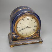 A small Chinoiserie lacquer cased mantle timepiece, (with damage) 14cm tall