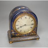 A small Chinoiserie lacquer cased mantle timepiece, (with damage) 14cm tall