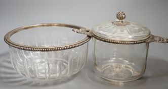 An early 20th century French white metal mounted cut glass caviar set, by Amelie Cardeilhac,