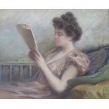 Marie Adolphe Edouard Modérat d'Otemar (French, Exh.1889-1906), pastel, Young lady reading a