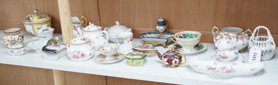 A large group of continental ceramics to include mainly 19th century including one piece of Zsolnay,
