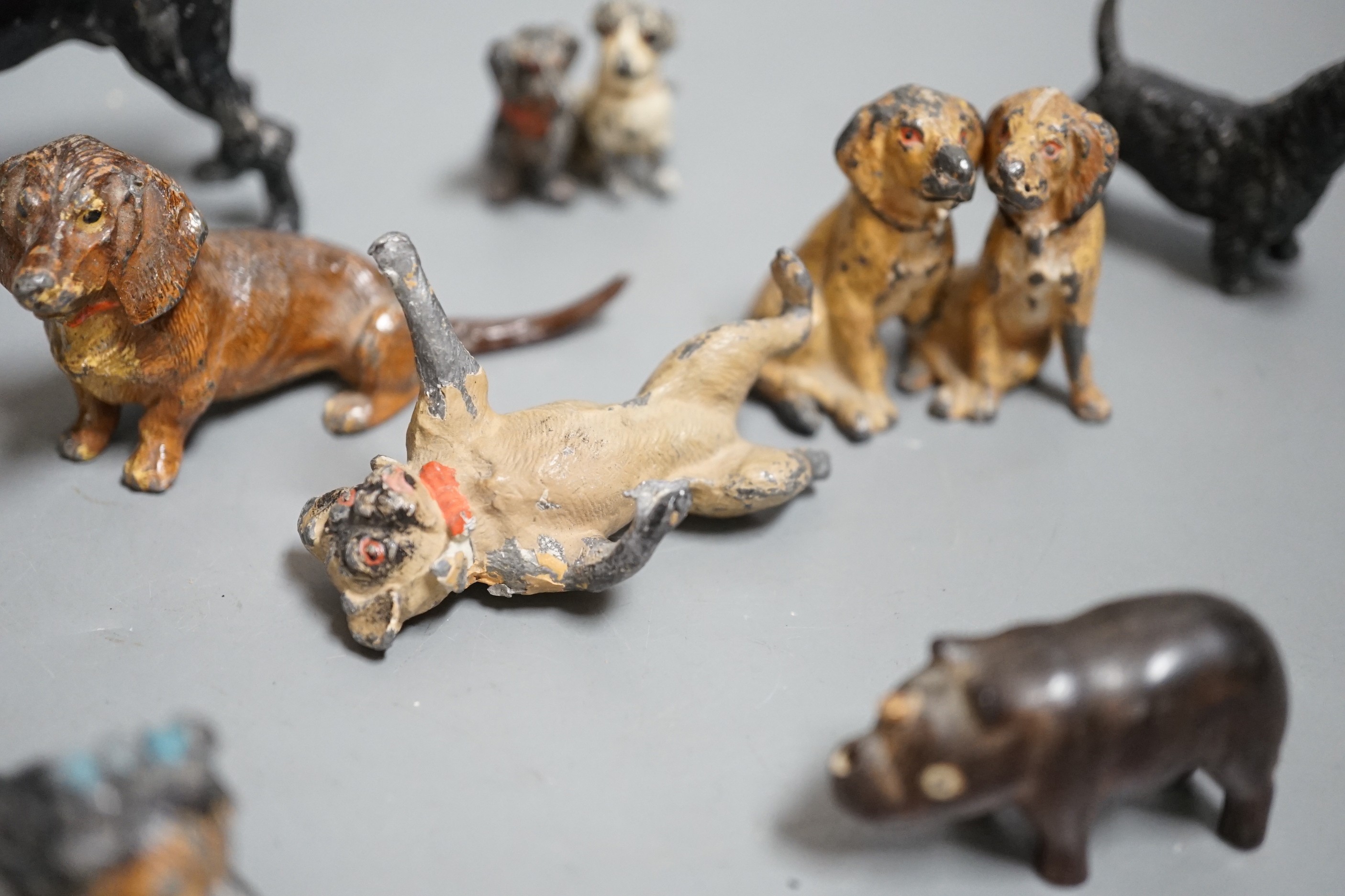 A small collection painted cast metal figures, dogs, to include ‘dancing dogs’, (group) - Image 5 of 7