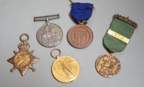 A group of various medals, to include a British Star awarded to R. Blake, two WWI medals, an