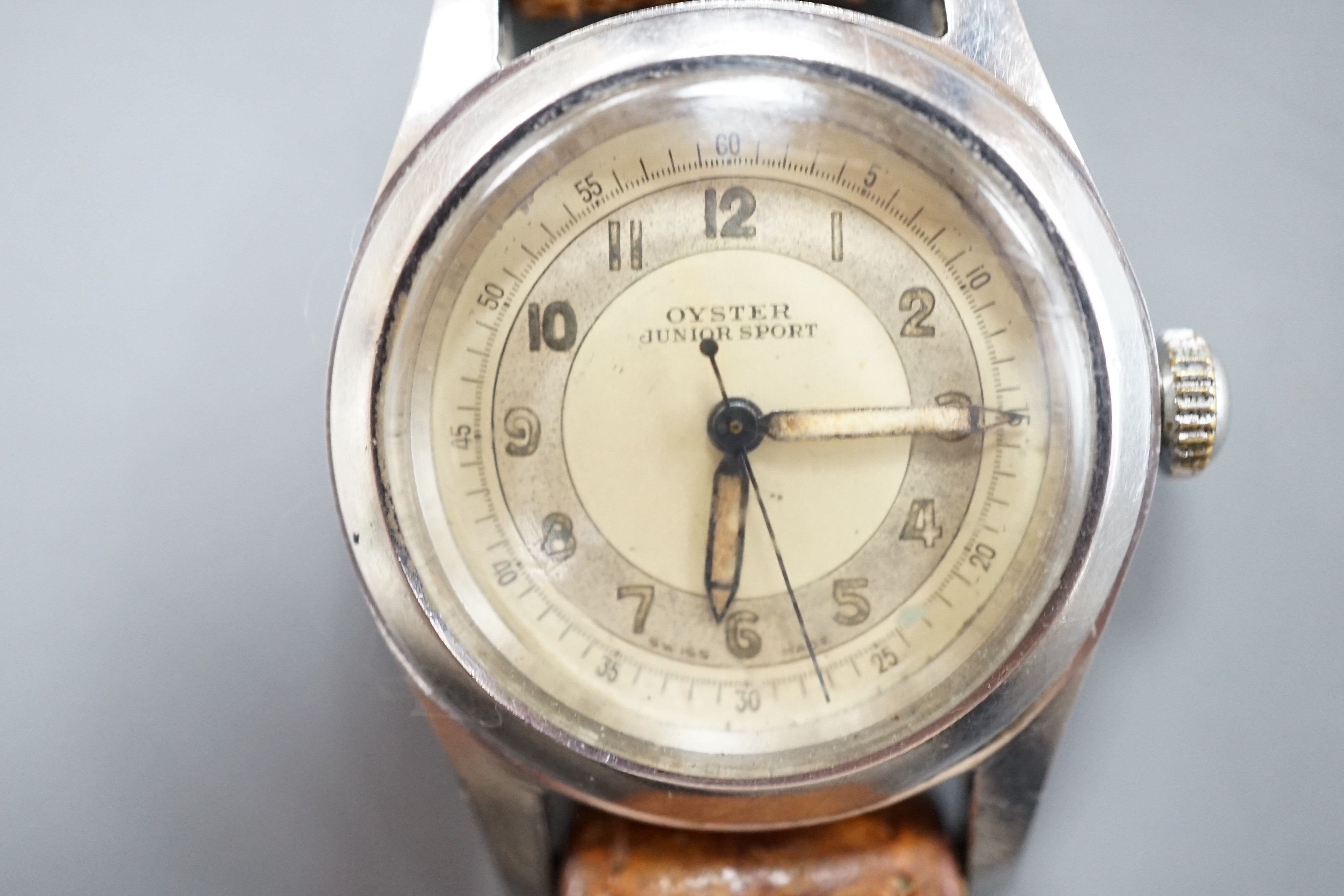 A stainless steel Tudor Oyster Junior Sport manual wind wrist watch, with Arabic dial, on associated - Image 2 of 4