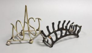 A George VI silver demi-lune six division toast rack by Adie Brothers, Birmingham, 1949, 13.8cm,