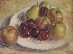 Keith Clements (1931-2003), oil on board, Still life of fruit, signed and dated 1948, 17 x 23cm