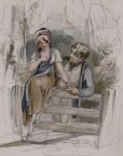 Thomas Uwins (1787-1857), pencil and watercolour, 'Young Love', signed, 26 x 20.6 cm, Provenance: