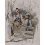 Thomas Uwins (1787-1857), pencil and watercolour, 'Young Love', signed, 26 x 20.6 cm, Provenance: